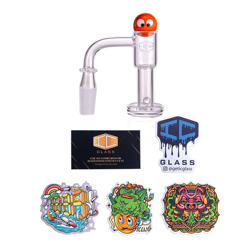 IC Glass - Flett | 14mm 90D Quartz Banger | Includes Carb Cap, Terp Balls & Sticker | 5 Colors