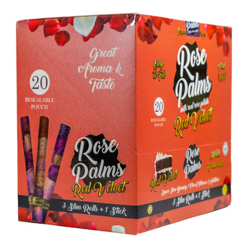 Rose Palms Slim Size- Red Velvet- 20 Count Display Box- 3 per pouch + 1 Filler Stick
