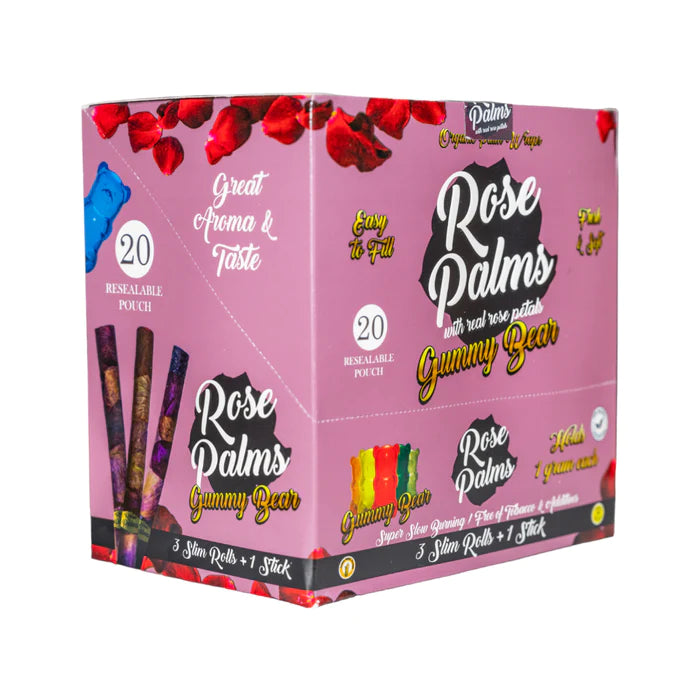 Rose Palms Slim Size- Red Velvet- 20 Count Display Box- 3 per pouch + 1 Filler Stick
