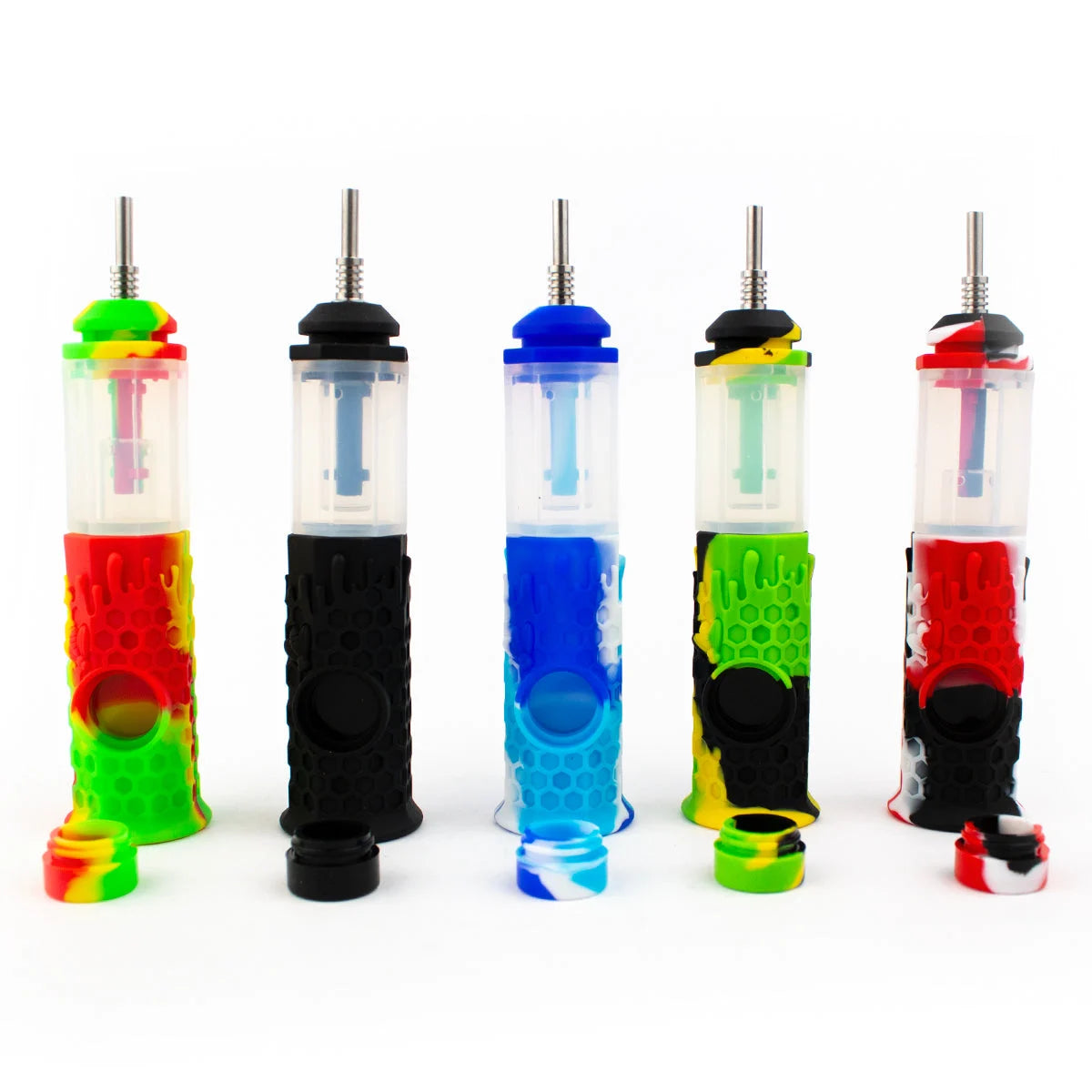 Honeycomb Pattern Silicone Nectar Straw with Ceramic Tip – 30 Units/Jar Wholesale