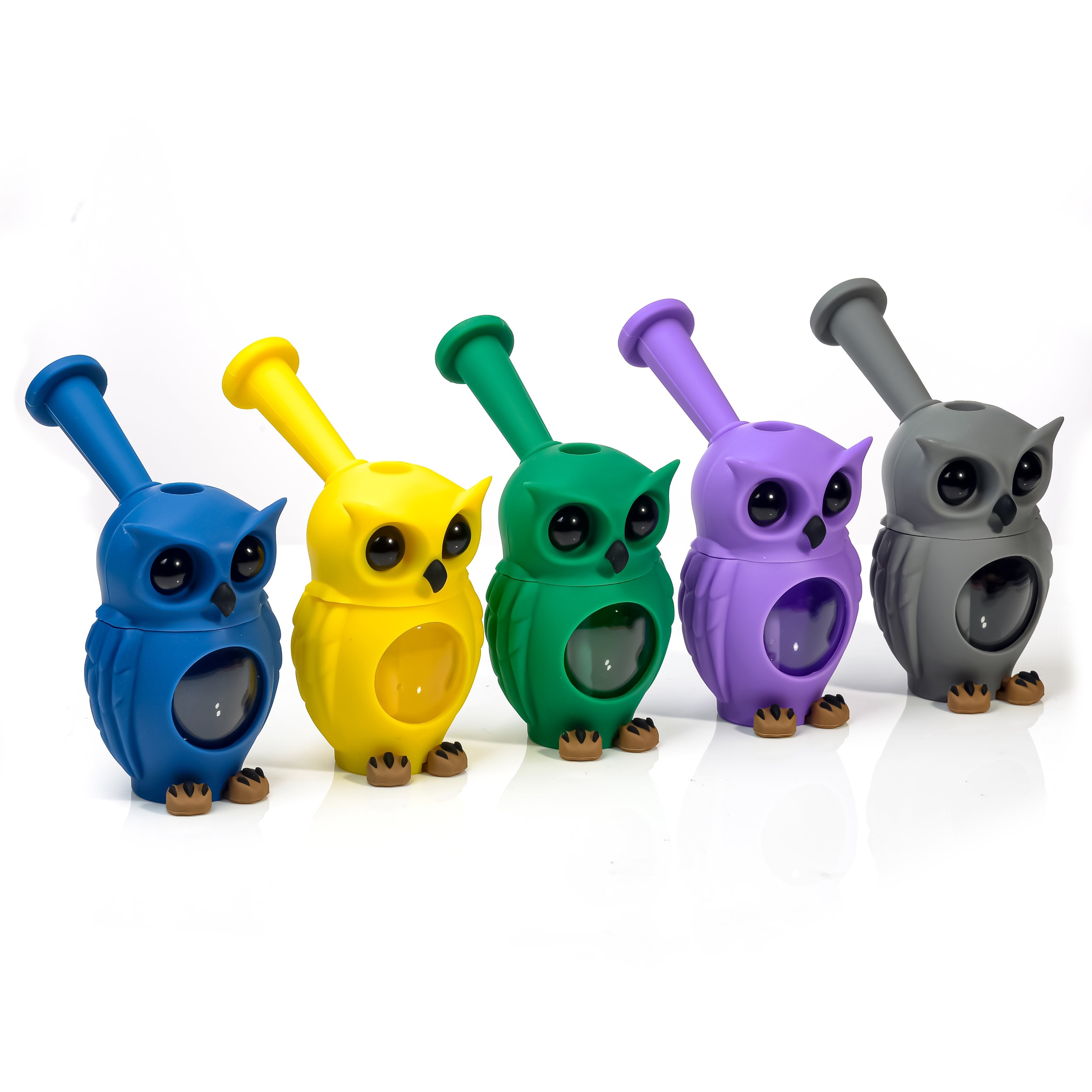 Silicone - 5.1" Colored Owl Silicone Waterpipe with Glass Bowl | Single Unit Main image