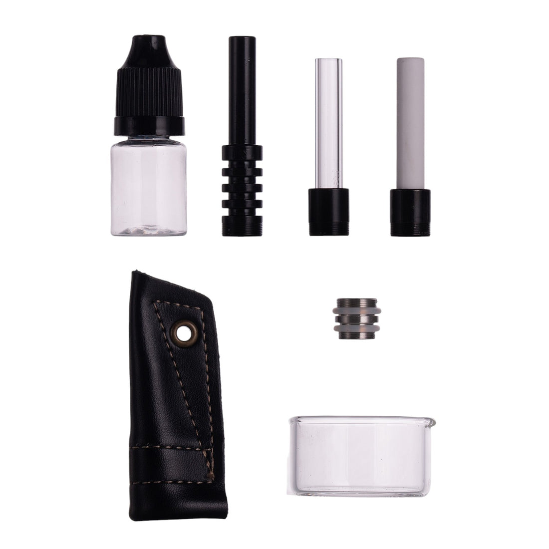 IC GLASS - DAB SLAB | The Huni Badger companion | Includes Titanium, Ceramic & quartz Tip with protector, drip bottle & Glass bucket | Comes with Adapter for HUNI BADGER | ICNC1048