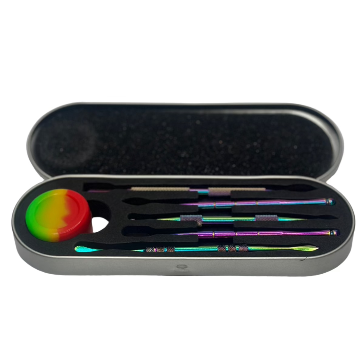 Get the Rainbow Dabber Set with Silicone Wax Container at wholesale prices. Perfect for dabbing concentrates with style and precision. Shop now at Get Glass Distribution.
 Main image