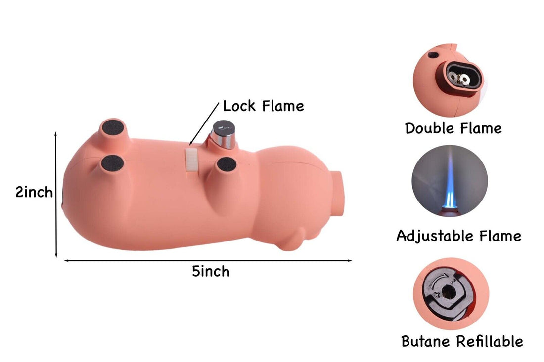 Pig Double Jet Torch Flames Butane Lighter -  Windproof Torch | 12 CT/Display
