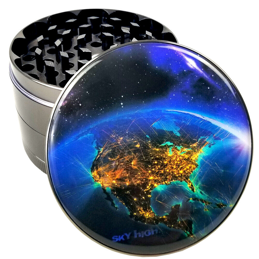 SKY HIGH Herb Grinder with Art Design  - Large 4 Piece | 2.5" Ultra Durable Zinc Alloy | Assorted 4 Styles Main image