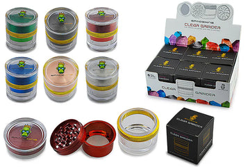 Spaceking Zinc Grinder - Clear Acrylic Shell | 4 Parts | 2.50 inches | Display of 6 Assorted Colors ($10.00 Each )