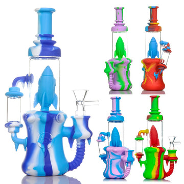 Silicone 9 Inch Rocket Perculator Recycler Waterpipe