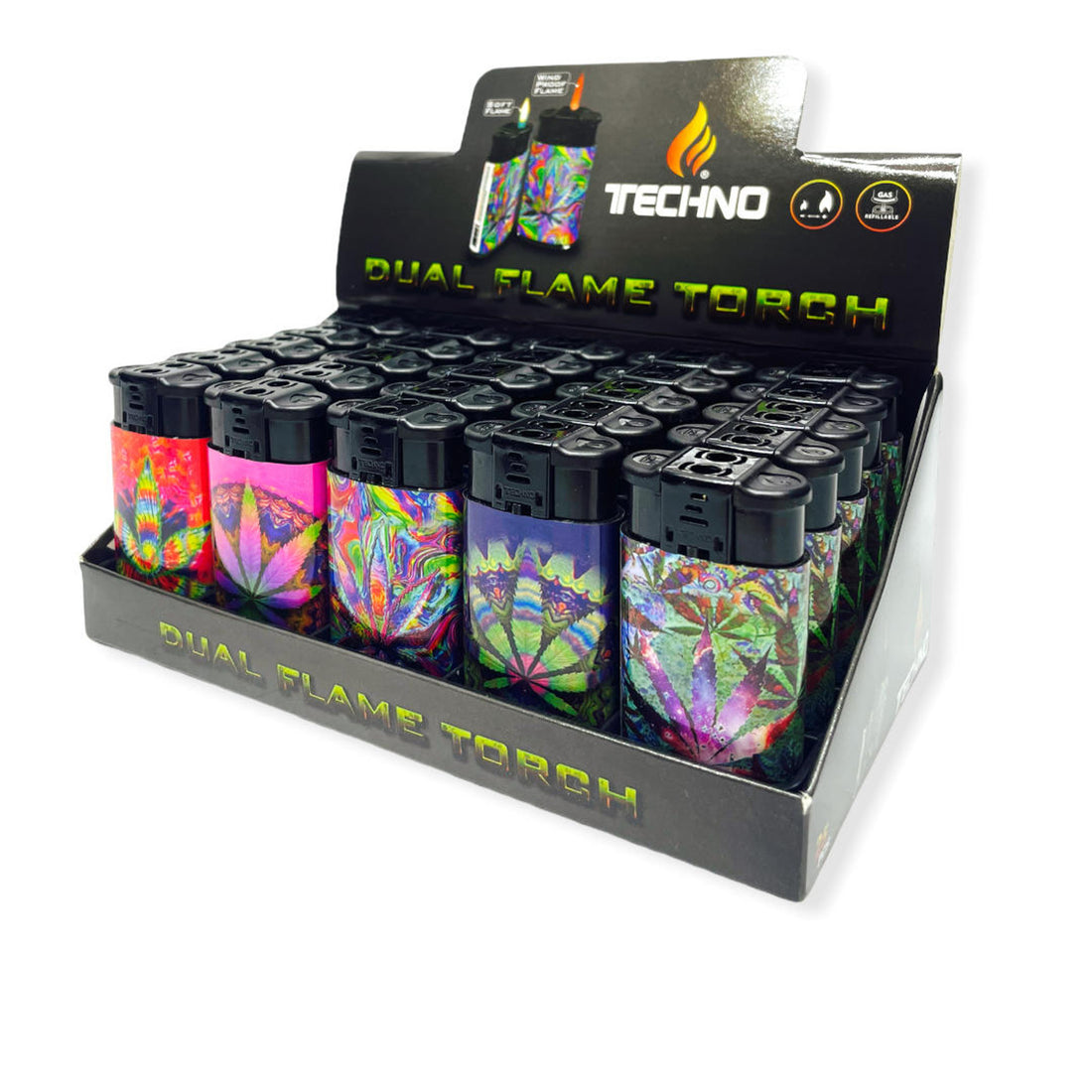 TECHNO Dual Flame Torch - Soft & Wind Proof Flame | 25Ct/Display