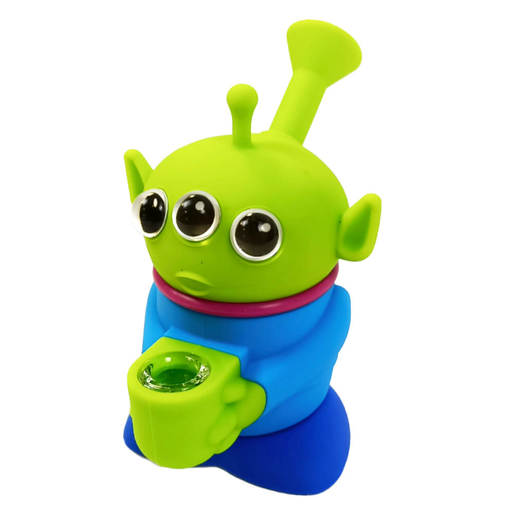 Silicone - 3 Eyed Alien | Bong with Glass Screen Bowl | Single Unit