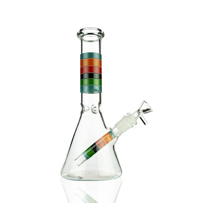 Waterpipe with Layered Colorful Lines on Neck and Swirl Pattern on Bottom - Glow in the Dark | WP5324