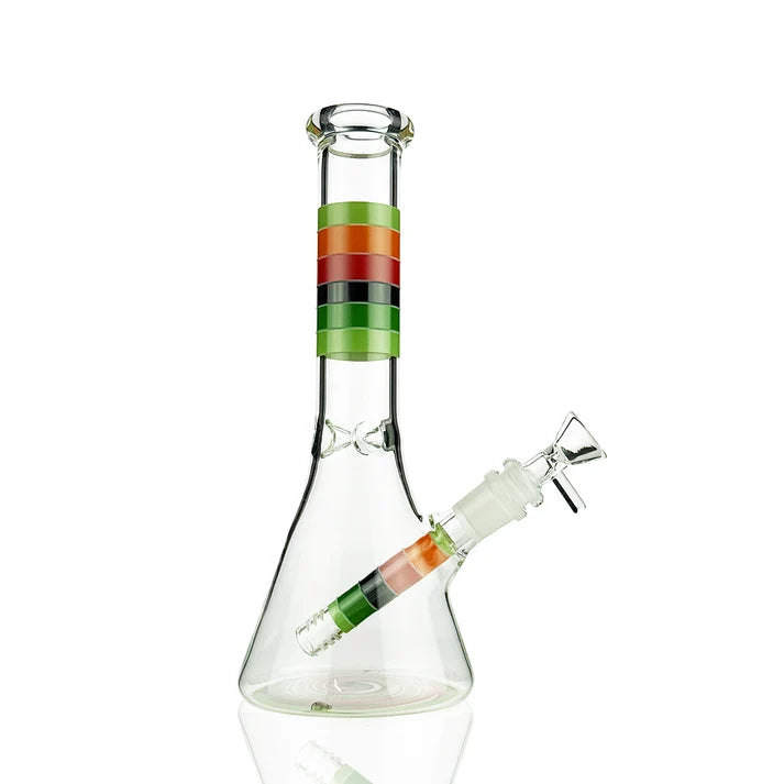 Waterpipe with Layered Colorful Lines on Neck and Swirl Pattern on Bottom - Glow in the Dark | WP5324