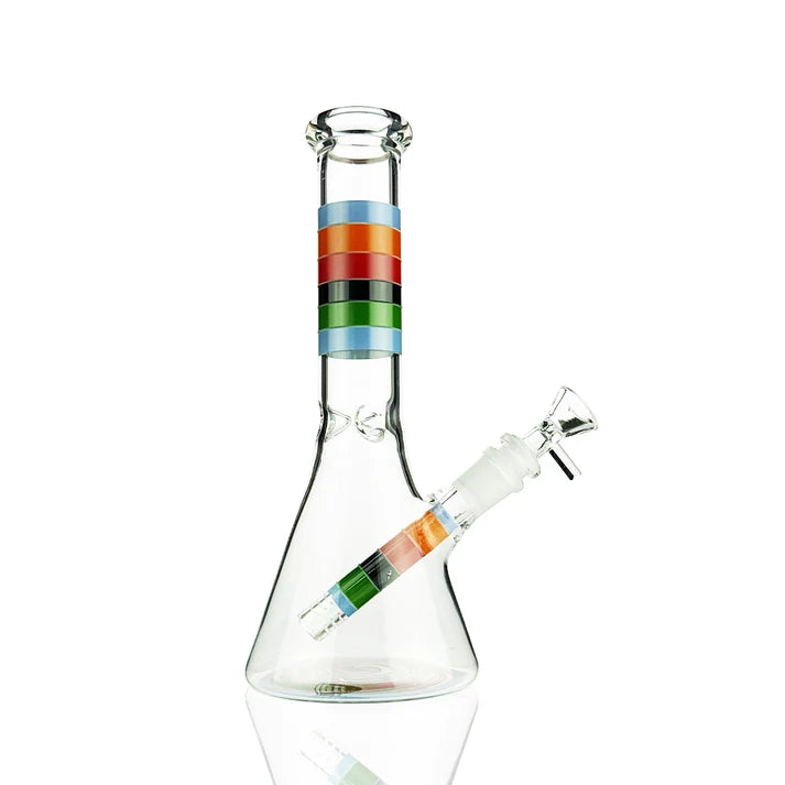 Waterpipe with Layered Colorful Lines on Neck and Swirl Pattern on Bottom - Glow in the Dark | WP5324