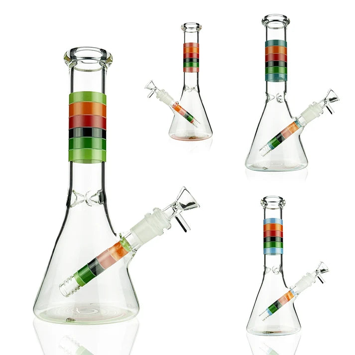 Waterpipe with Layered Colorful Lines on Neck and Swirl Pattern on Bottom - Glow in the Dark | WP5324 Secondary image
